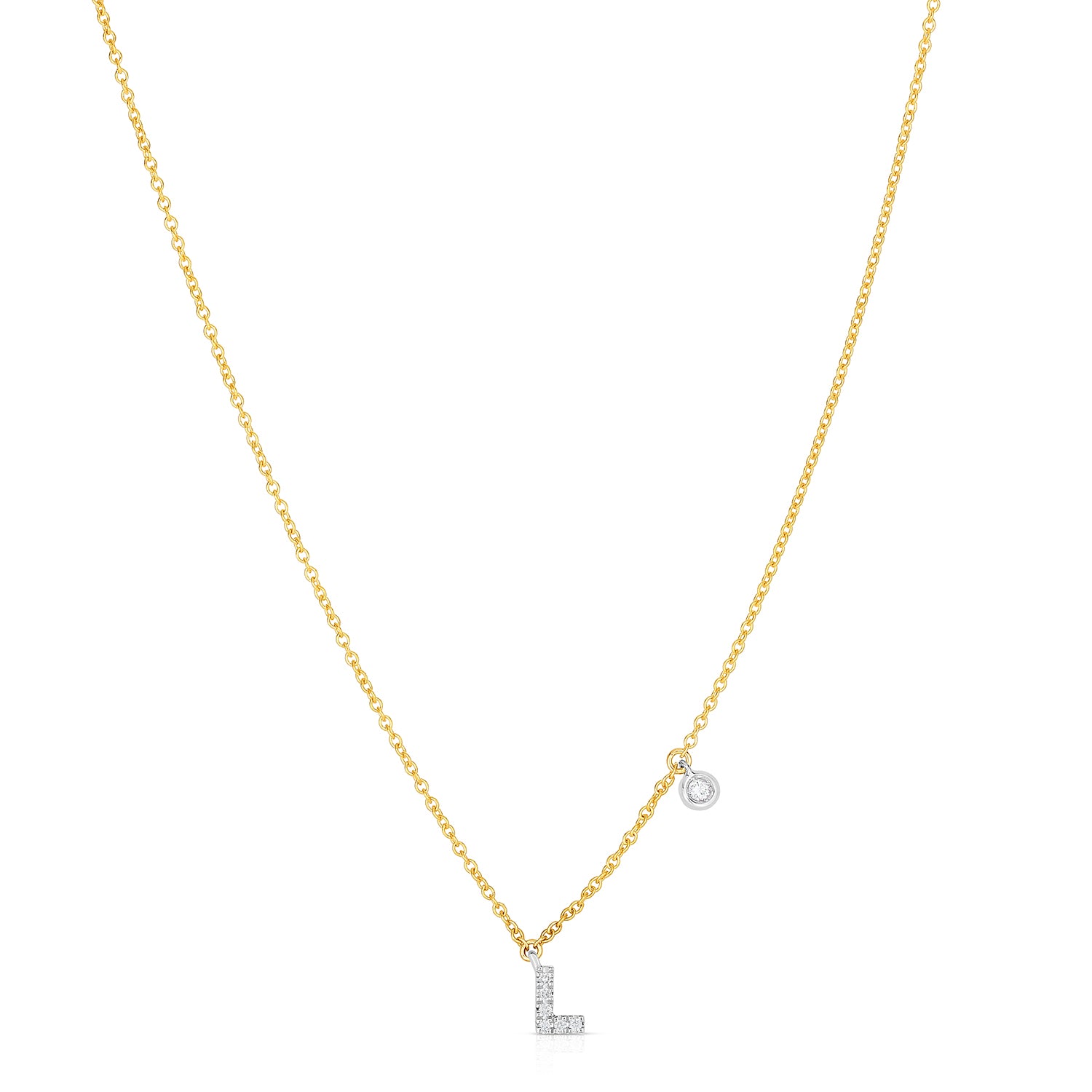 Sabel Collection 14K Yellow and White Gold Diamond Miniature Initial Pendant Necklace